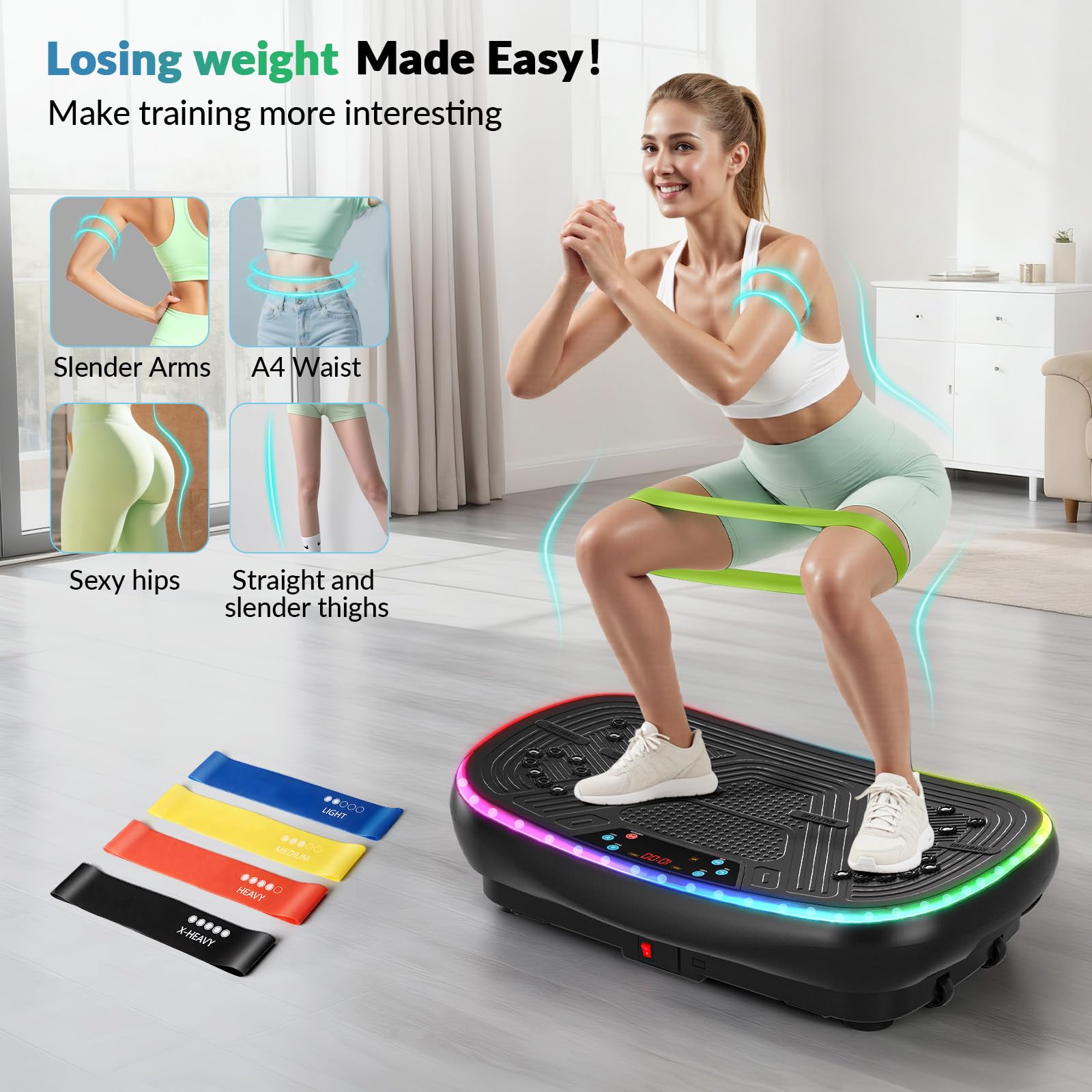 Vibrationsplatte 4D PRO 7-in-1 Vibrationsplatte Testsieger 2025 mit 900W Dreifachmotorsystem, Ganzkörper-Vibrationsplatte mit 9 coolen LED-Lichtern,550 LBS Kapazität für Home Workout