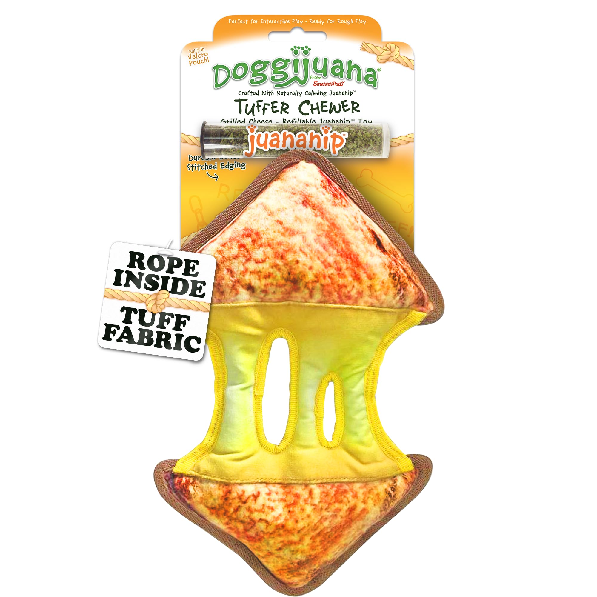 Doggijuana Tuffer Chewer Dog Toy, Grilled Cheese | Plush, Squeaky