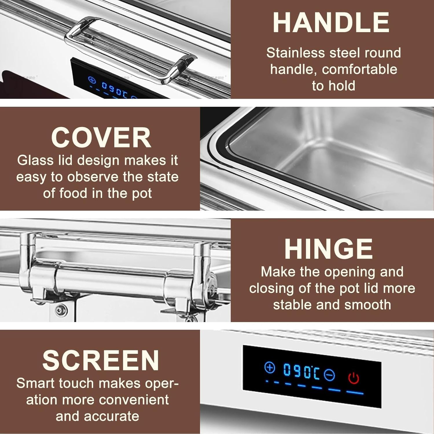 Calentador de Comida Eléctrico 9L con Pantalla Táctil Digital (1/3) | Calentador de Alimentos de Acero Inoxidable para Buffet, Restaurante y Catering, Ideal para Mantener Platos Calientes en Mesa