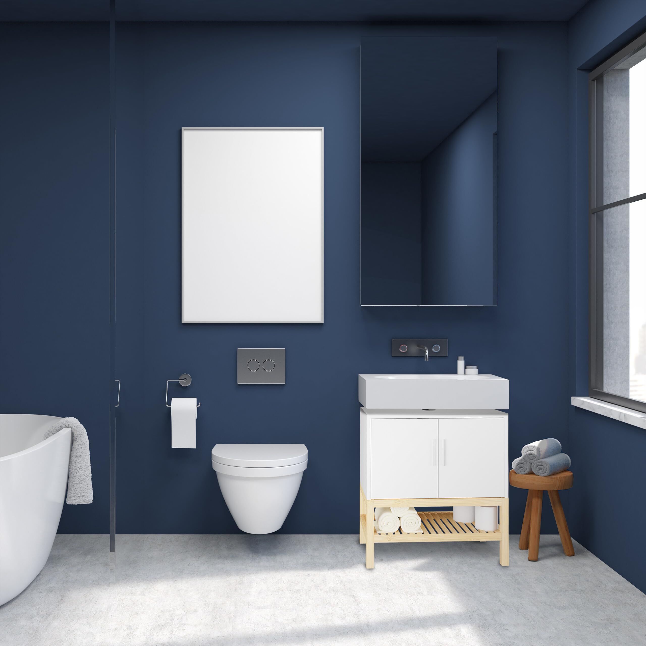 Relaxdays Mobiletto Sottolavabo, Armadietto per Lavandino, Mobile Bagno, HLP 60,5x60x33 cm, bambù e MDF, Bianco Naturale
