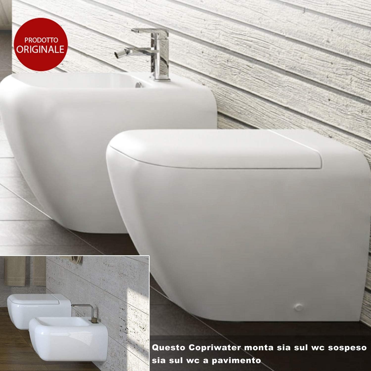 MASTERBRICO Sedile WC per Copriwater Ceramica Cielo Shui in Termoindurente Bianco – Ricambio Parte Inferiore Asse Originale Chiusura Classica - Made in Italy