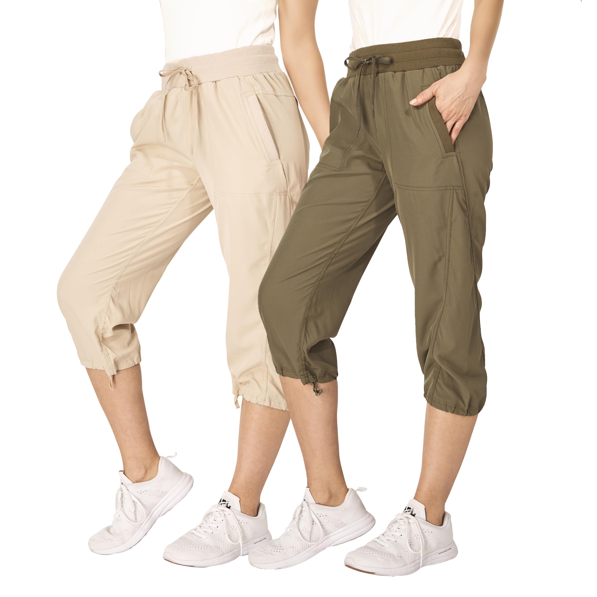 ultra performance capri pants for women 2 pack womens capris hiking capri pants summer clothes for women (avail in plus size) khaki, olive