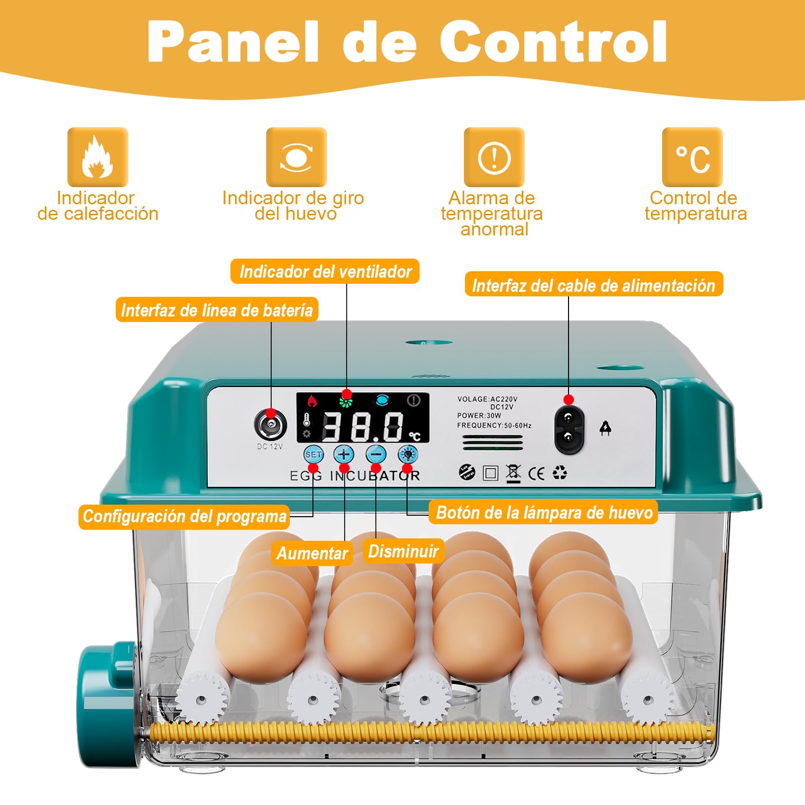 CoInceptus Incubadora Huevos Gallina, Incubadora de 12-16 Huevos con Volteo Automático de Huevos y Adición Automática de Agua, Incubadoras para Huevos de Gallina, Codorniz, Pato