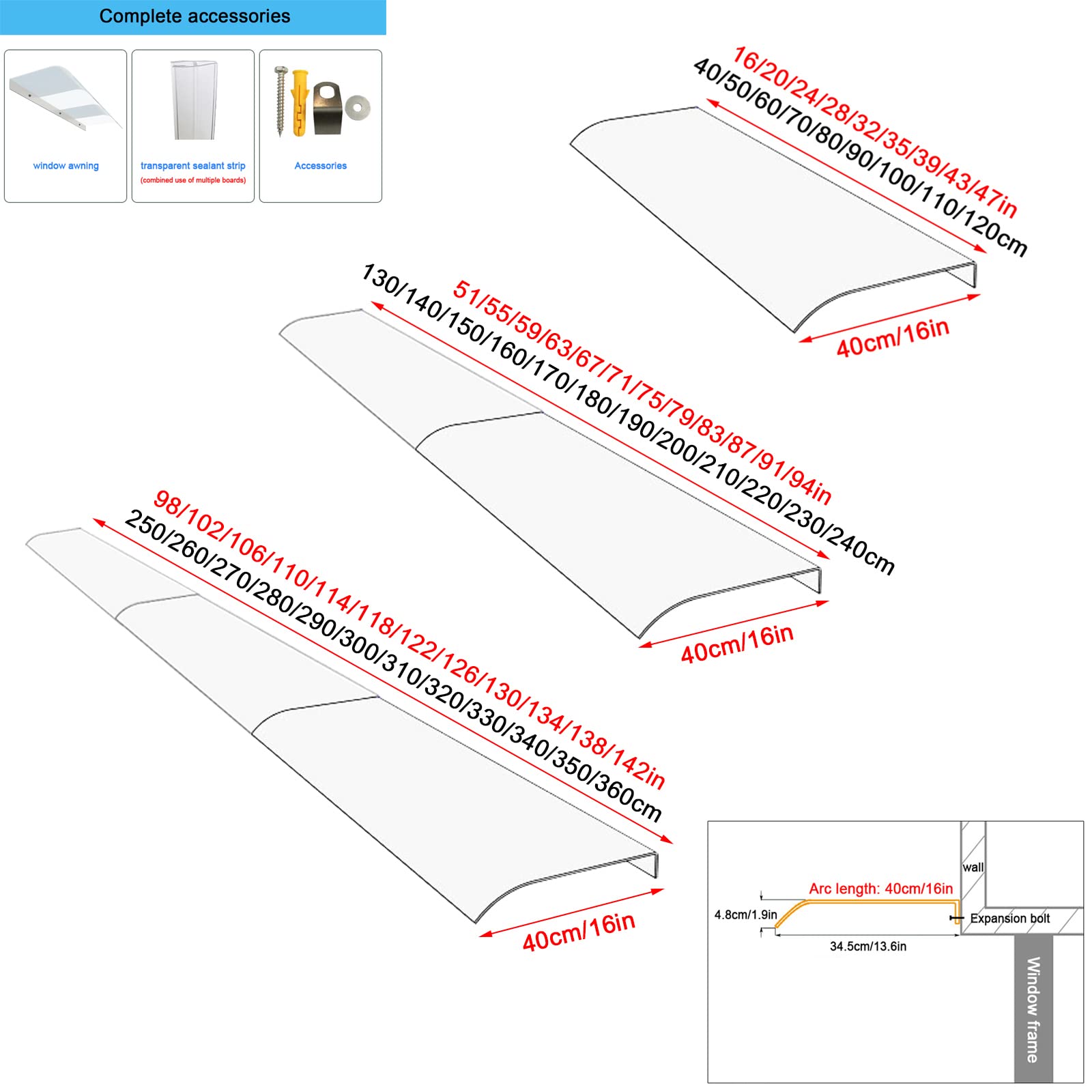 Baldachim na drzwi, do ogrodu, na patio, osłona przeciwdeszczowa do wejścia łatwy w montażu (40 x 170 cm) - odporny na warunki atmosferyczne nowoczesny design