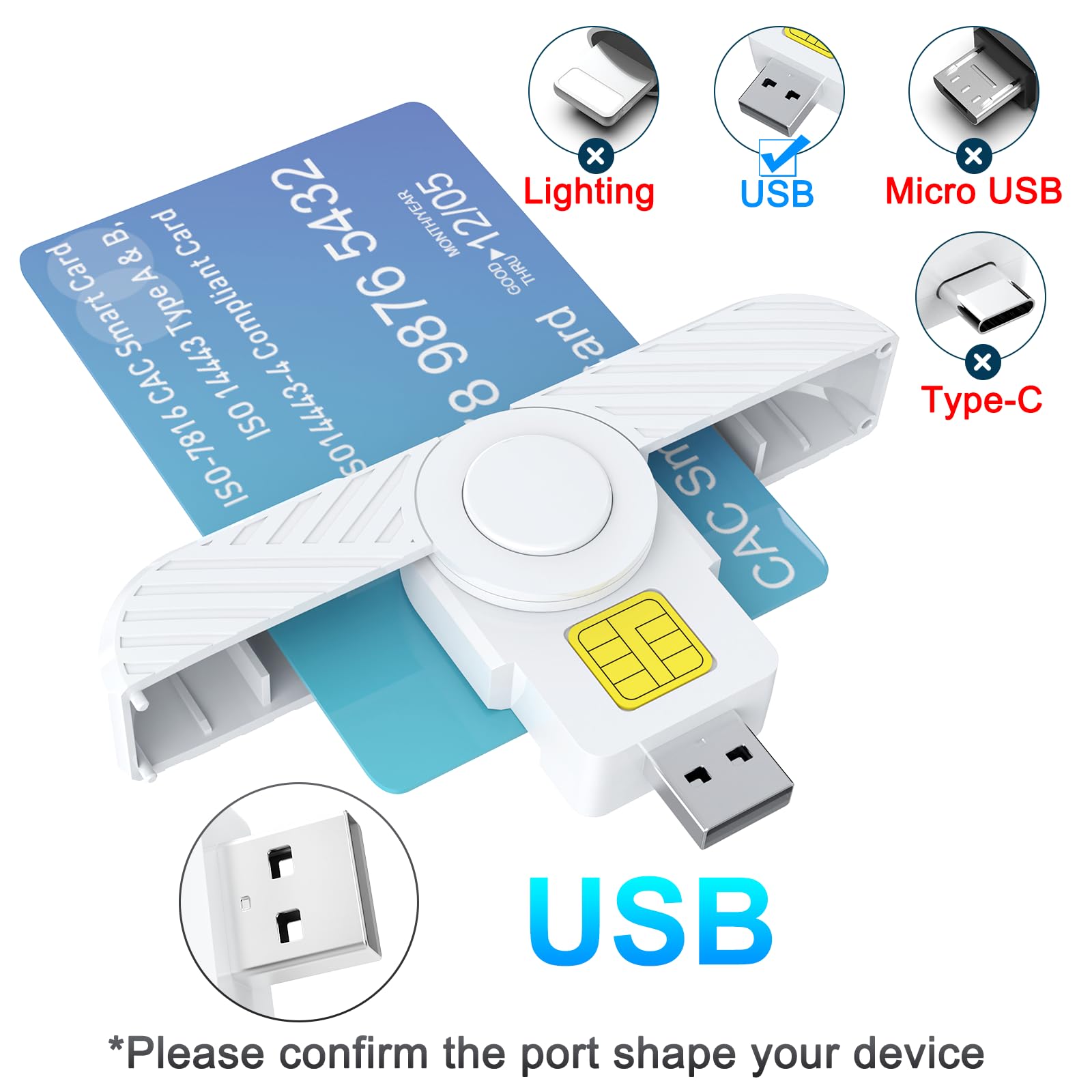 USB C Lettore Smart Card Carta Identità Elettronica, DOD militare USB Common Access CAC,mini ID pieghevole,debito,lettore di carte credito compatibile con Windows,Mac OS,Linux,telefono Android(tipo C