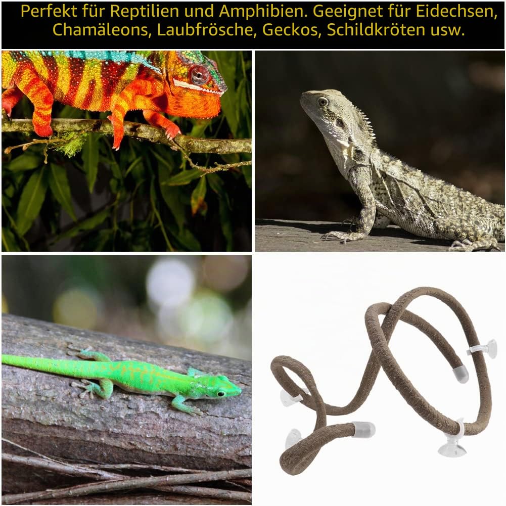 Reptile Climbing Branch 4.92ft Flexible Reptile Jungle Vines Terrarium Rattan Pet Habitat Dekor mit Saugnäpfen für Chameleon Lizards Gecko Climbing(L)