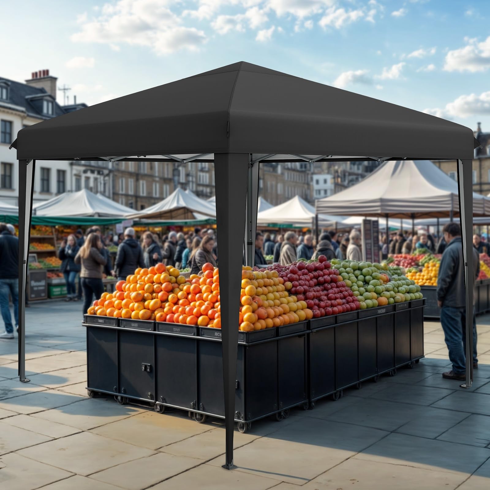 DWVO Gazebo 3 x 3 m, tenda pop-up con custodia, completamente impermeabile, pieghevole, per matrimoni, feste all'aperto, campeggio ed eventi (nero)
