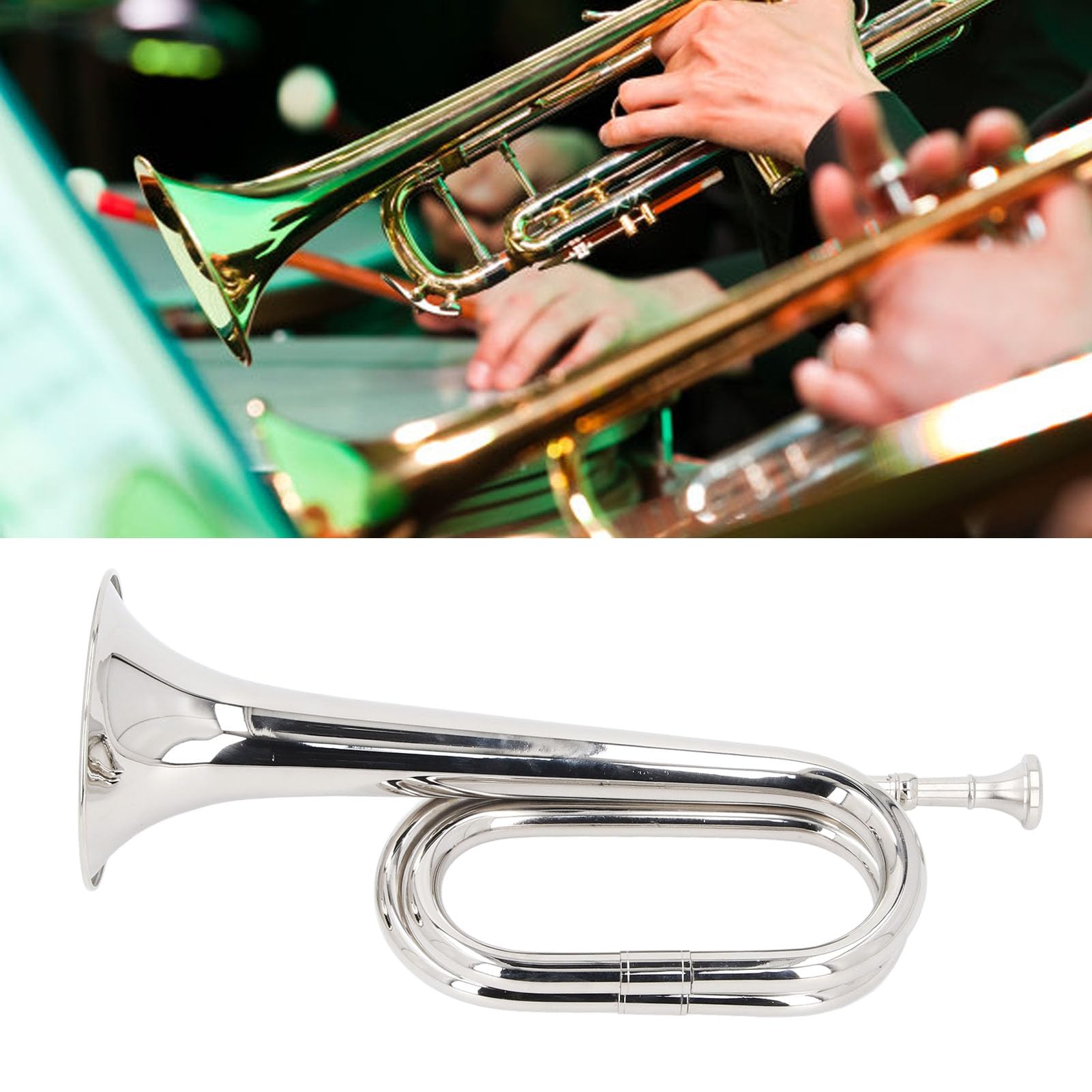Bugle C Key 11cm Diameter Mouthpiece 34cm Height Silver Brass Military Trumpet for Orchestra Marching Band