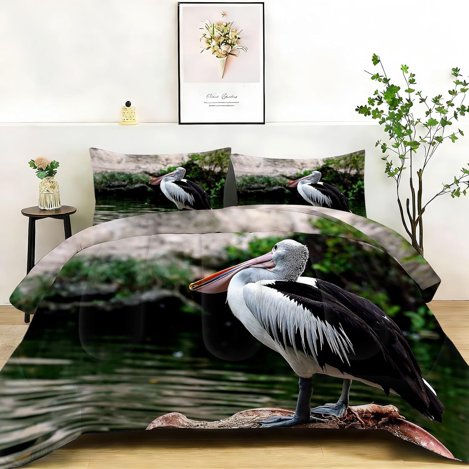 Birds King Size Comforter Set, Green Comforter King Size Luxury Soft Microfiber Fluffy Printing Duvet Insert, Quilt with 2 Pillowcases for Kids and Adults YUb2843
