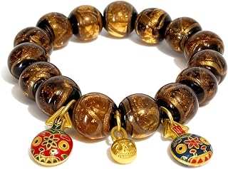 Awala Unisex 12mm Glass Bead Bracelet for Medium and Large Wrists, 5.56 Inches in Circumference, Good Luck Charm for Happiness, Positive Energy and Motivation