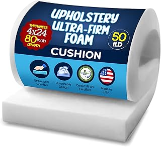 RaceCityFoam High Density Upholstery Foam Cushion 4" H x 24" W x 80" L (Ultra Firm) 50ILD - CertiPUR-US Certified Foam Cushion - Upholstery Foams for Reupholstering, Seat Cushions - Made in USA