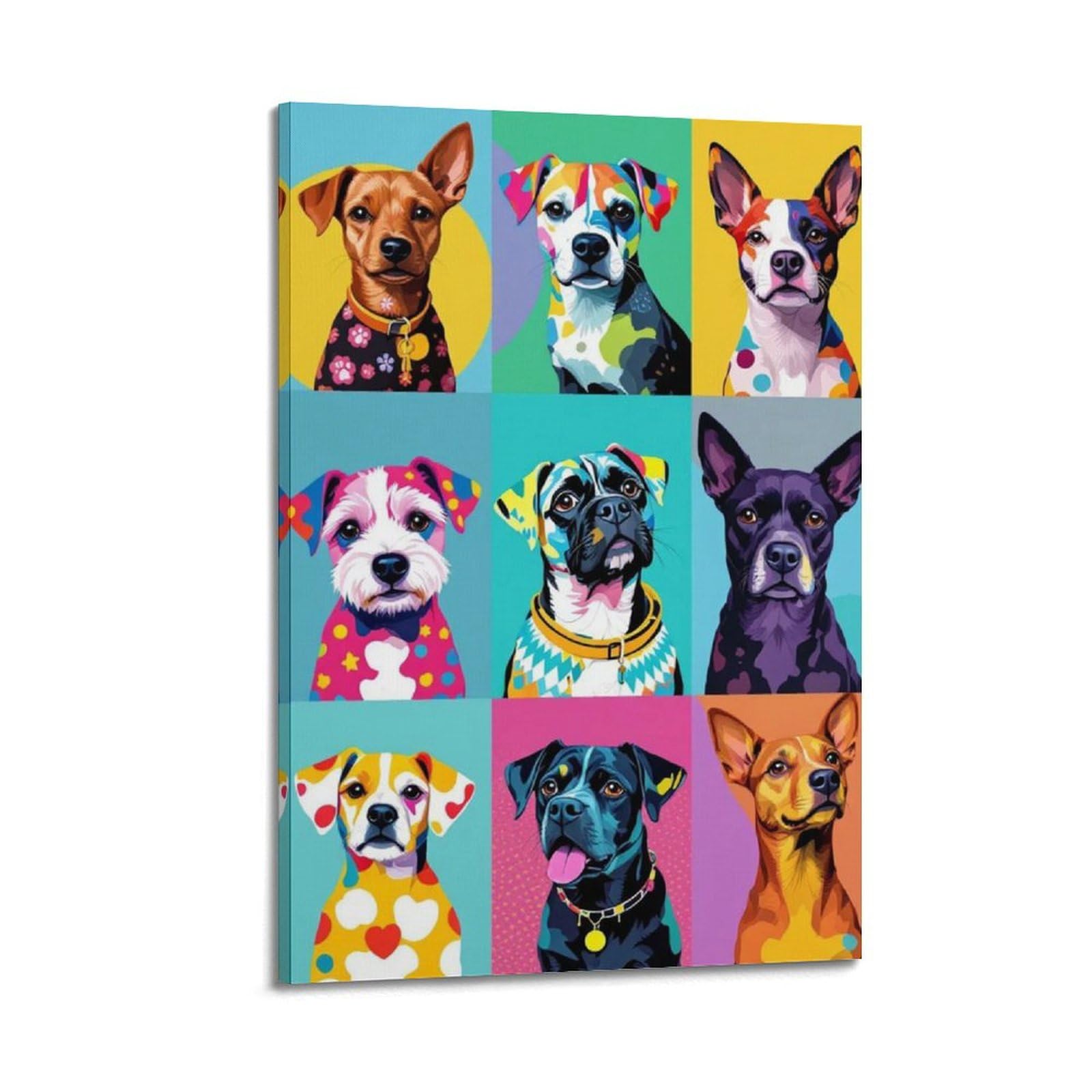 Hantotn Frame-Style Colorful Canine Collage Artistic Wall Mural Modern Hanging Decor Poster12x18inch(30X45cm)