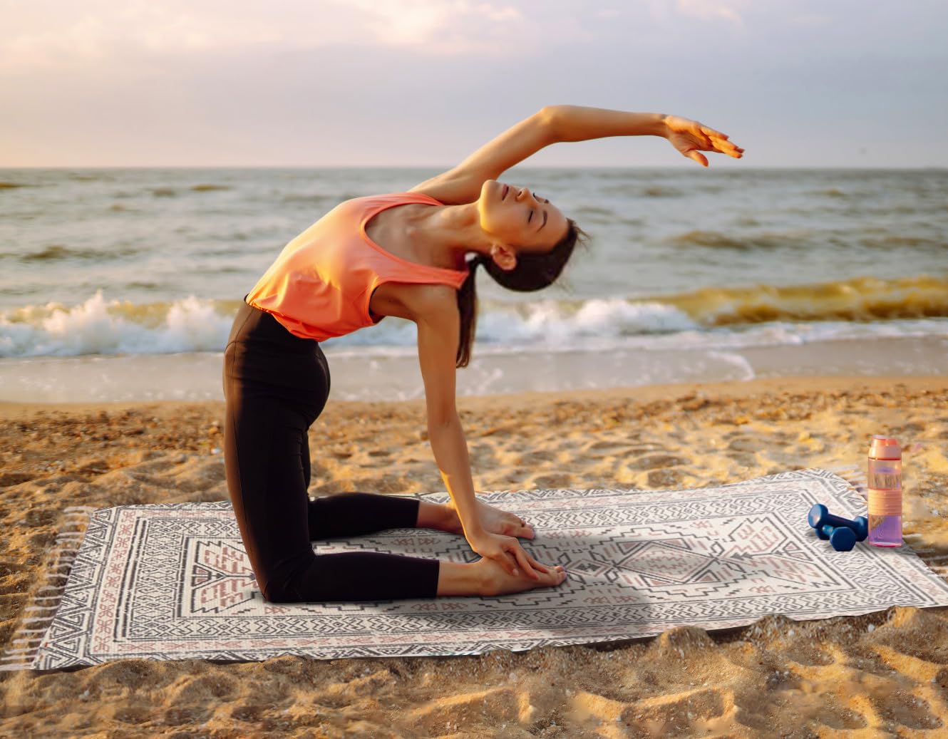 Cifupy Tapis de yoga bio fait à la main en coton bio – Tapis de yoga antidérapant tissé à la main pliable offrant un excellent confort, traction et soutien pour une utilisation en intérieur et en