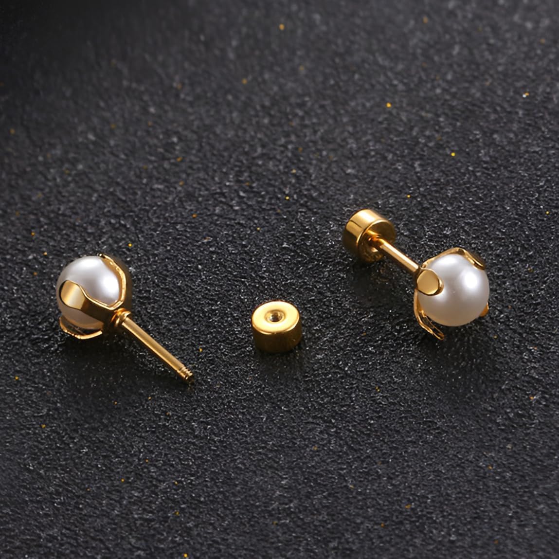 6 MM Pearl Stud Earring 1 Pair Gold Flatback Earrings Hypoallergenic Titanium Steel Screwback Jewellery for Sensitive Ears Women Ladies Helix Flat Back Jewelry Aretes De Perlas Para Mujer - Image 4