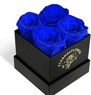 Forever Roses - 4 rosas de flores preservadas de color azul eterno en una caja, regalo para mamá, mujer, esposa, abuela, perfecto para el día de la madre, San Valentín, aniversario