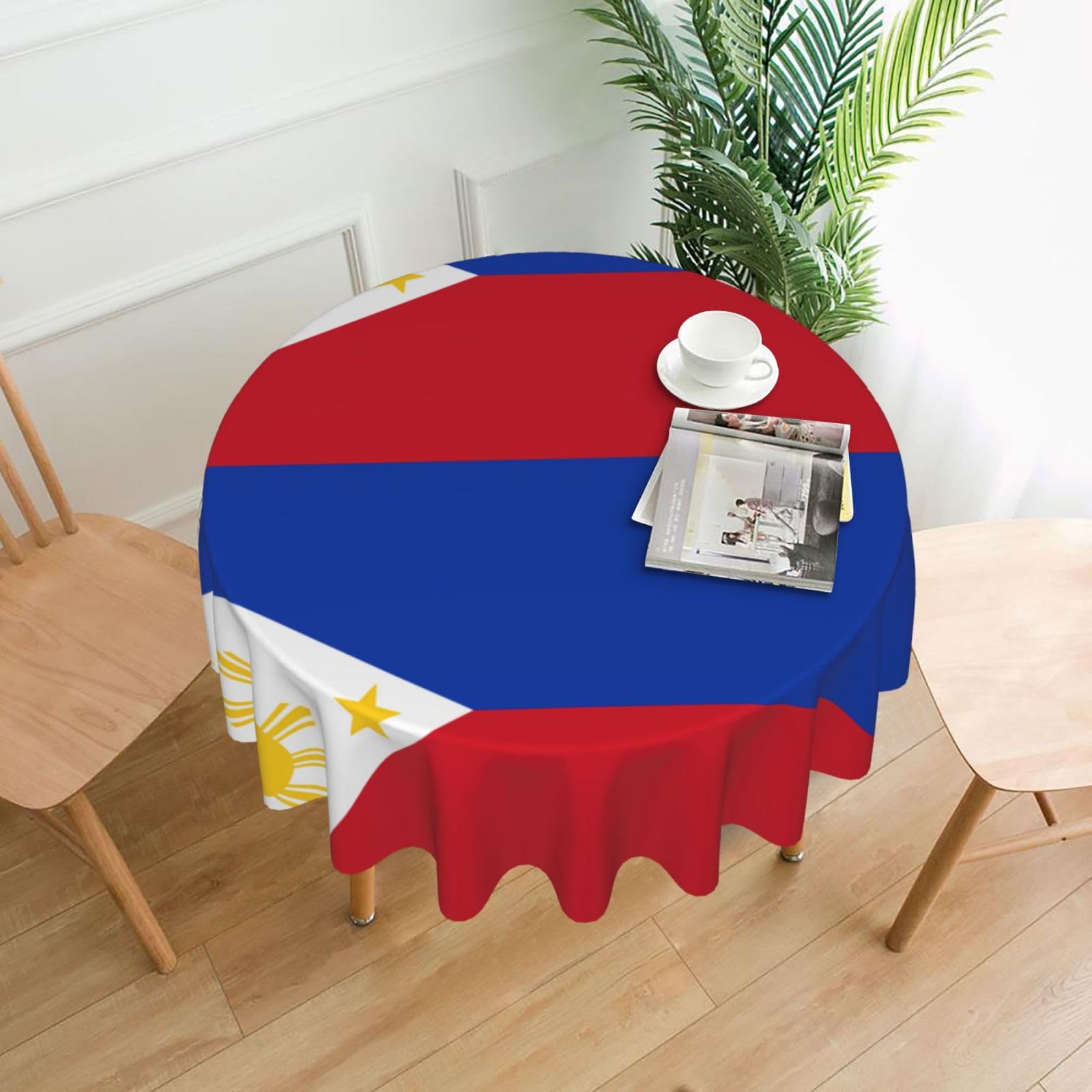 WHJSSF Philippine flag Prints Round Decorative Table Throw 60 Inch – Waterproof Table Cover for Dining, Coffee Tables, and Outdoor Events