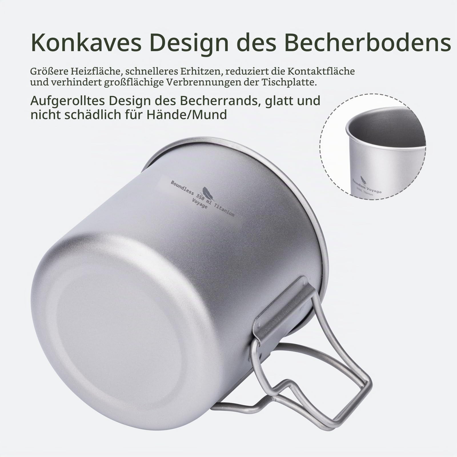 Boundless Voyage Campingbecher Titan einlagig Tee Kaffee Tasse Ultraleicht Outdoor Reise Tragbares Trinkgeschirr 220ml 350ml 500ml (Ti3058D-350ml)