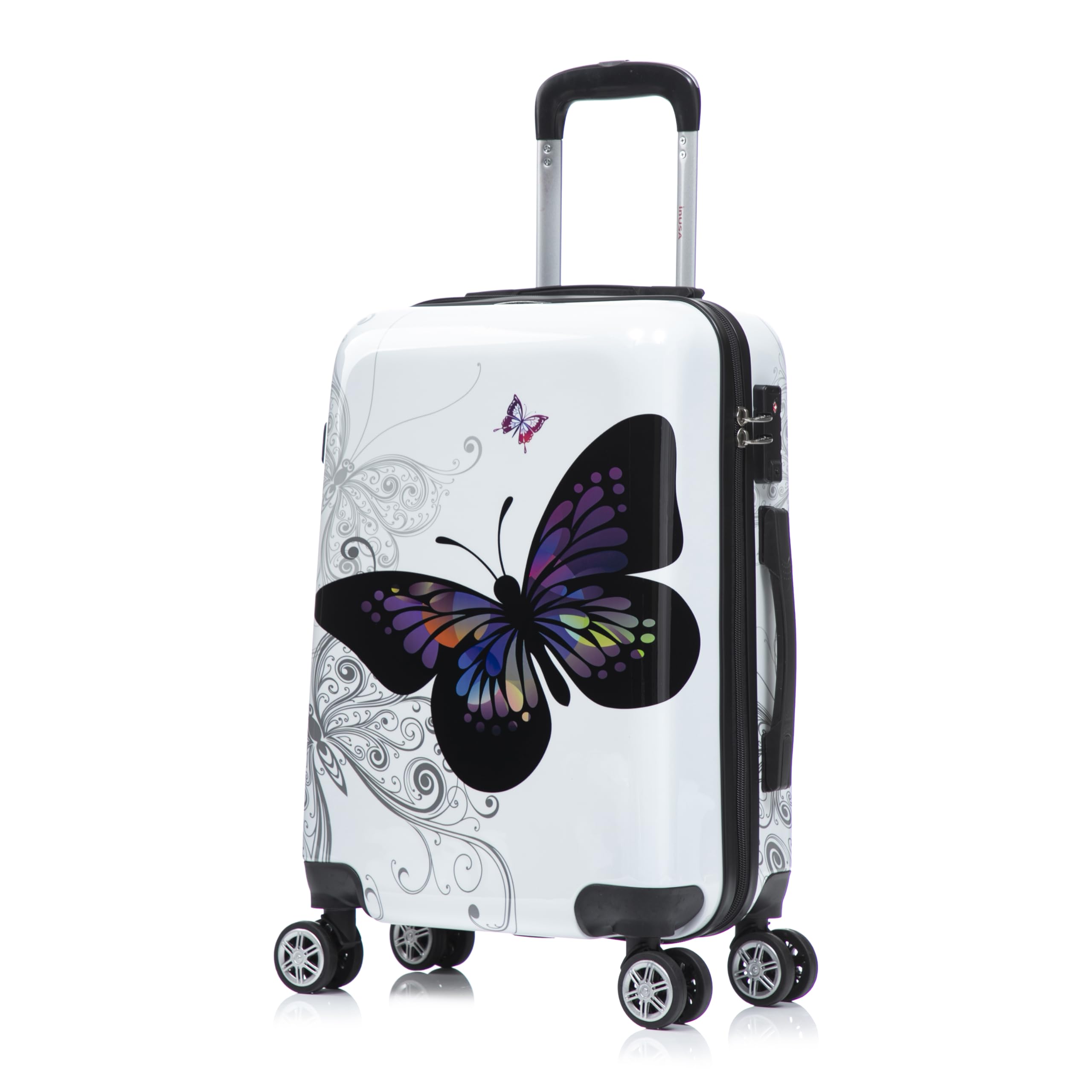 InUSA Butterfly Print 20-Inch Carry-On Hardside Spinner Luggage Travel