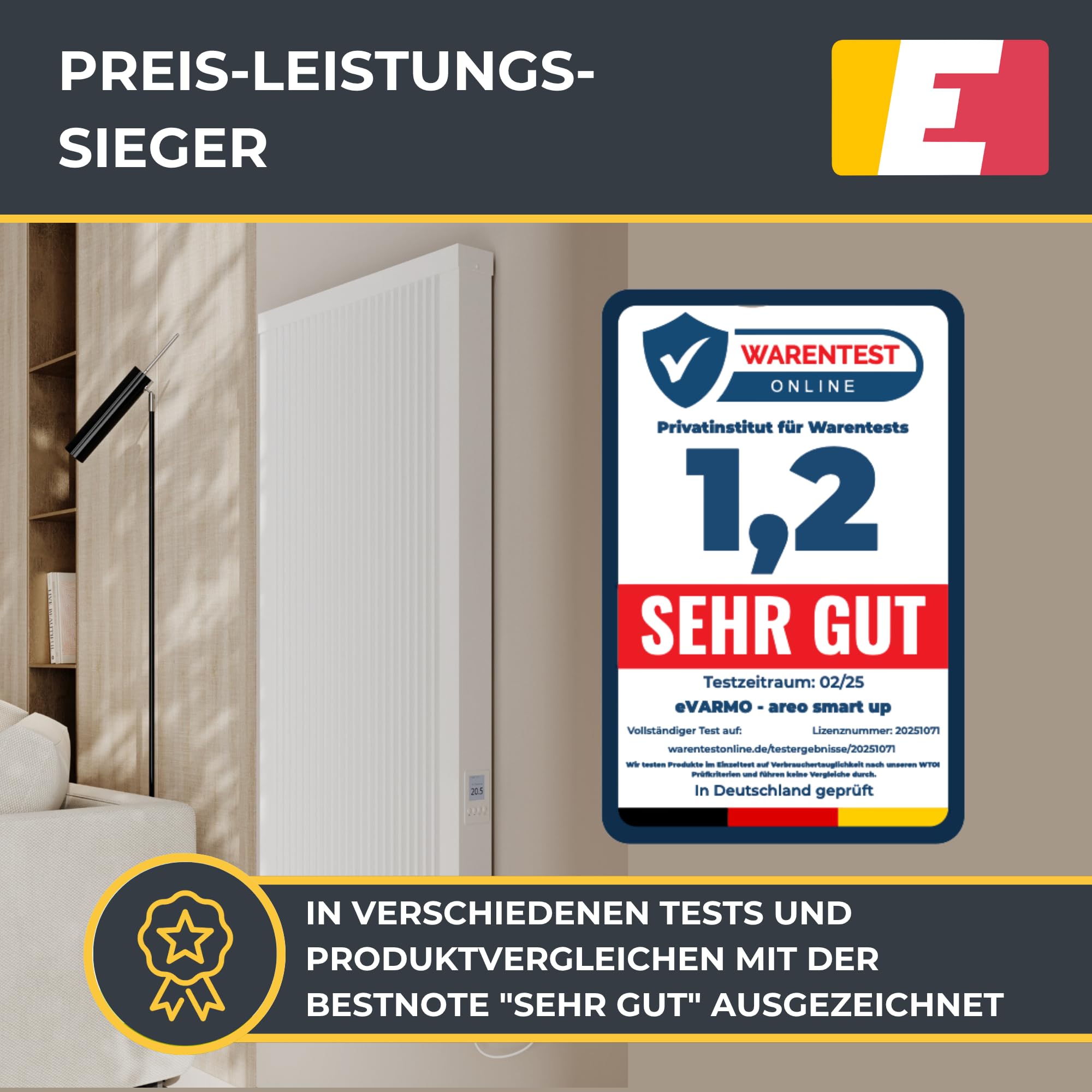 Areo Smart Up 1000 W Elektroheizung Wandmontage - Elektroheizkörper mit Thermostat - Elektrische Heizung Smart Home - App steuerbare Heizung WLAN steuerbar - Digitale Elektroheizung hoch