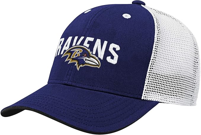 NFL Kids Youth 8-20 Official Primary Logo Wordmark Pre-Curved Mesh Trucker Snapback Hat Cap - One Size