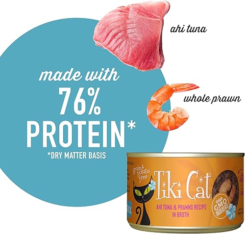 Miniatura 5 de Tiki Cat Grill - Alimento húmedo bajo en carbohidratos con mariscos enteros en caldo para gatos y gatitos adultos, 6 onzas, 8 unidades, atún y gambas