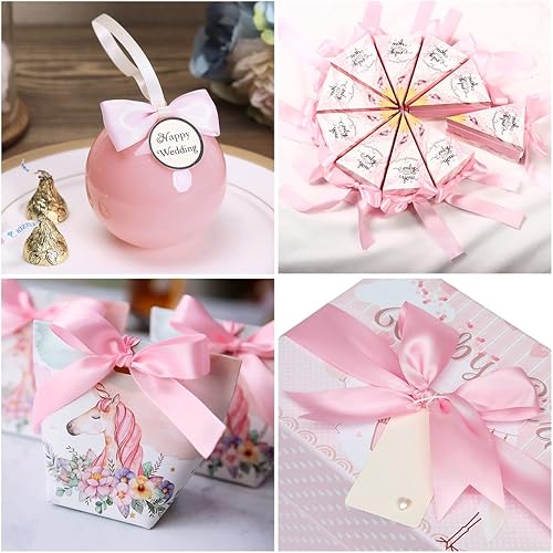 Miniatura 3 de Cinta de satén rosa de 1 pulgada x 25 yardas, cinta de tela de poliéster de color sólido para envolver regalos, manualidades, hacer lazos, coronas,