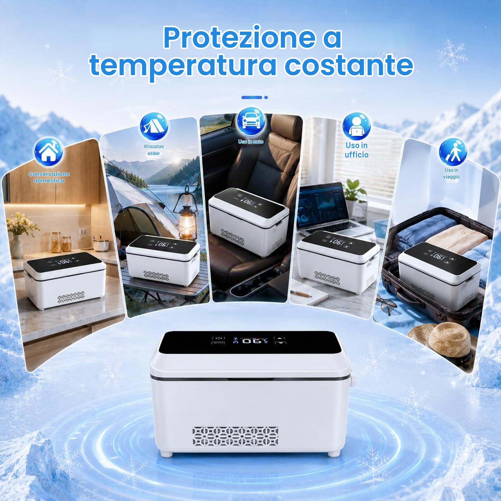 Frigorifero elettrico per insulina, grande capacità, 2-8 °C, portatile, con batteria da 13600 mAh, mini frigo per medicinali, indicatore della temperatura LCD, per auto, viaggi, esterni