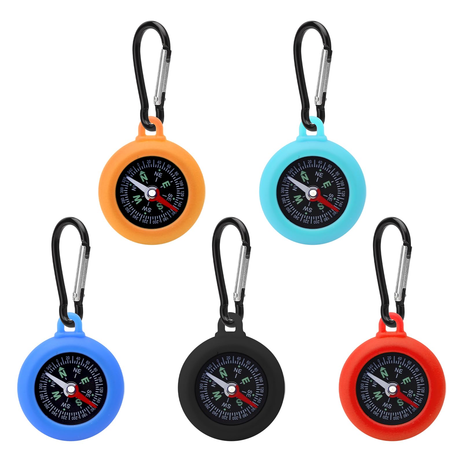 5 portachiavi bussola per bambini, bussola all'aperto, con moschettone, a prova di vuoto, quadrante elastico per navigazione precisa, campeggio, attrezzatura da trekking, regalo per bambini