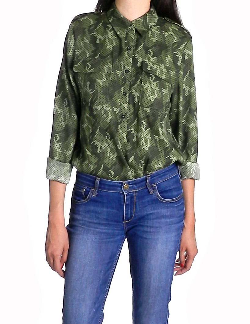 Tommy Hilfiger Womens Long Sleeve Camouflage Button Down Shirt
