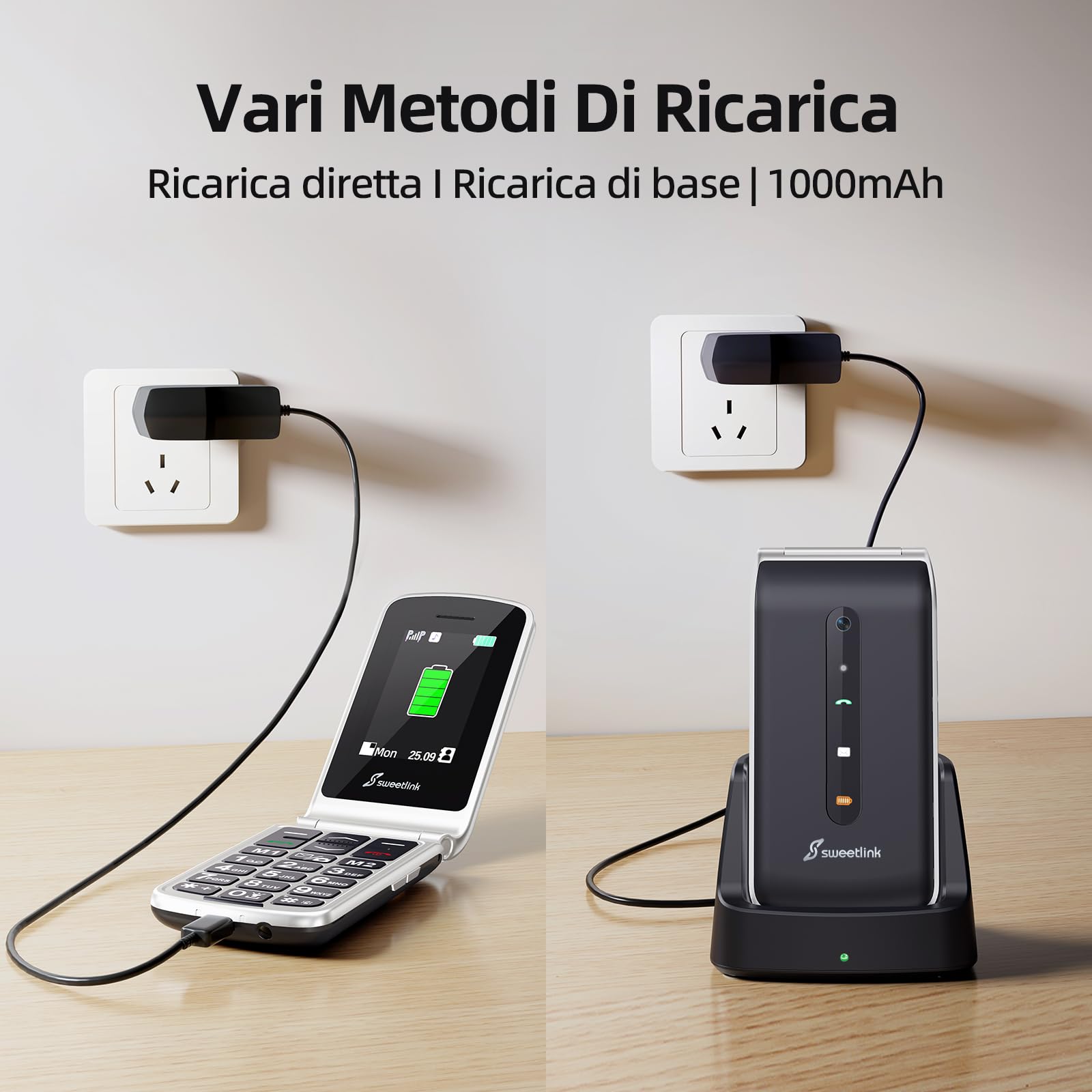 SweetLink Telefono Cellulare per Anziani, Flip Telefoni Cellulari Tasti Grandi, Contatti con Immagini, Base di Ricarica, Pantalla 2.4", Volume Alto, Funzione SOS, Incompatibile con iliad