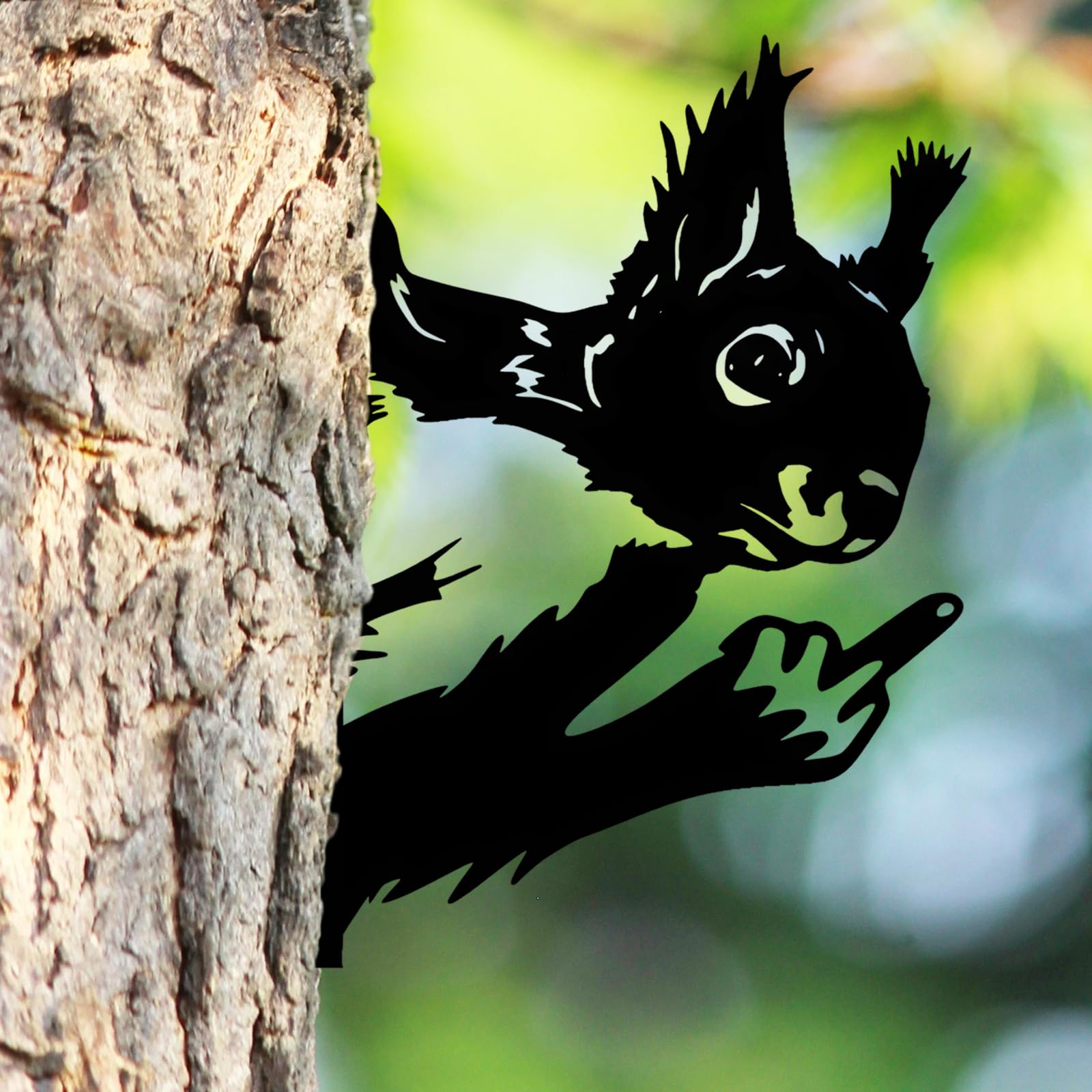 Peeking Squirrel Metal Garden Ornaments Outdoor, Funny Animal Metal Sign with Cheeky Hand Gesture, Rustic Yard Art Decor, Outdoor Ornaments & Garden Wildlife Gifts