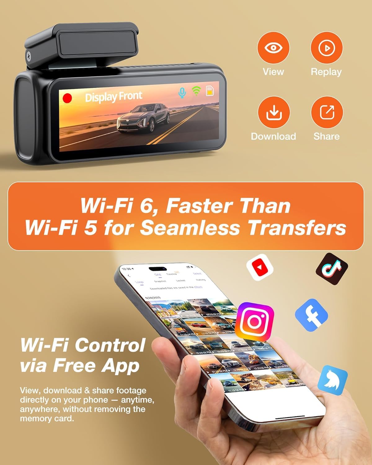 iZEEKER 4K Dash Cam Front and Rear, WiFi 6 Dashcam with FREE 32GB Card, 4K+1080P Dual Dash Camera, 2.99" IPS Display, APP, Night Vision, WDR, G-Sensor, Loop Recording, 24H Parking Mode, Voice Prompt — view 4