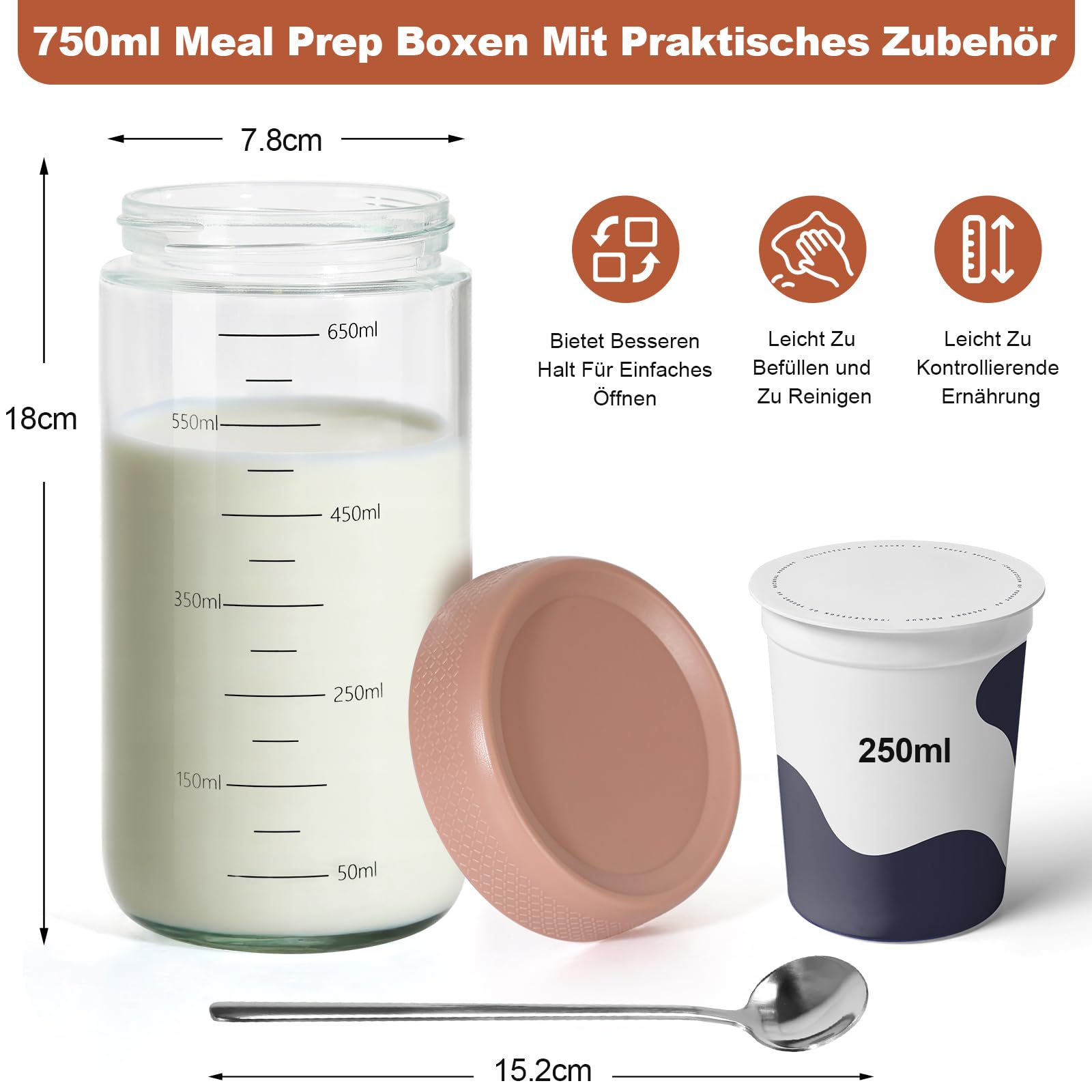 gmisun Overnight Oats Gläser, 4 Stück 750ml Meal Prep Gläser mit Schraubdeckel & Messmarkierungen, Mehrzweck Mealprep Glas Container für Küche, Over Night Porridge Schraubgläser mit Deckel Küche, Haushalt & Wohnen
