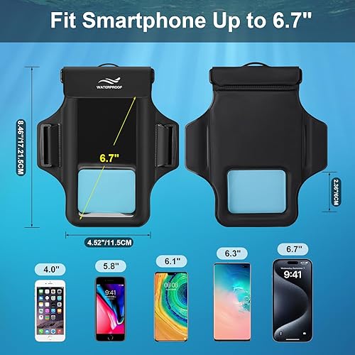 Miniatura 5 de Funda impermeable 2 en 1 para teléfono y brazalete para teléfonos de hasta 6.7 pulgadas, IPX8 flotante a prueba de agua con correa desmontable,