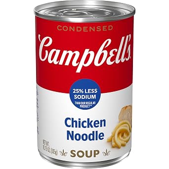 Campbells Condensed 25% Less Sodium Chicken Noodle Soup, 10.75 oz Can