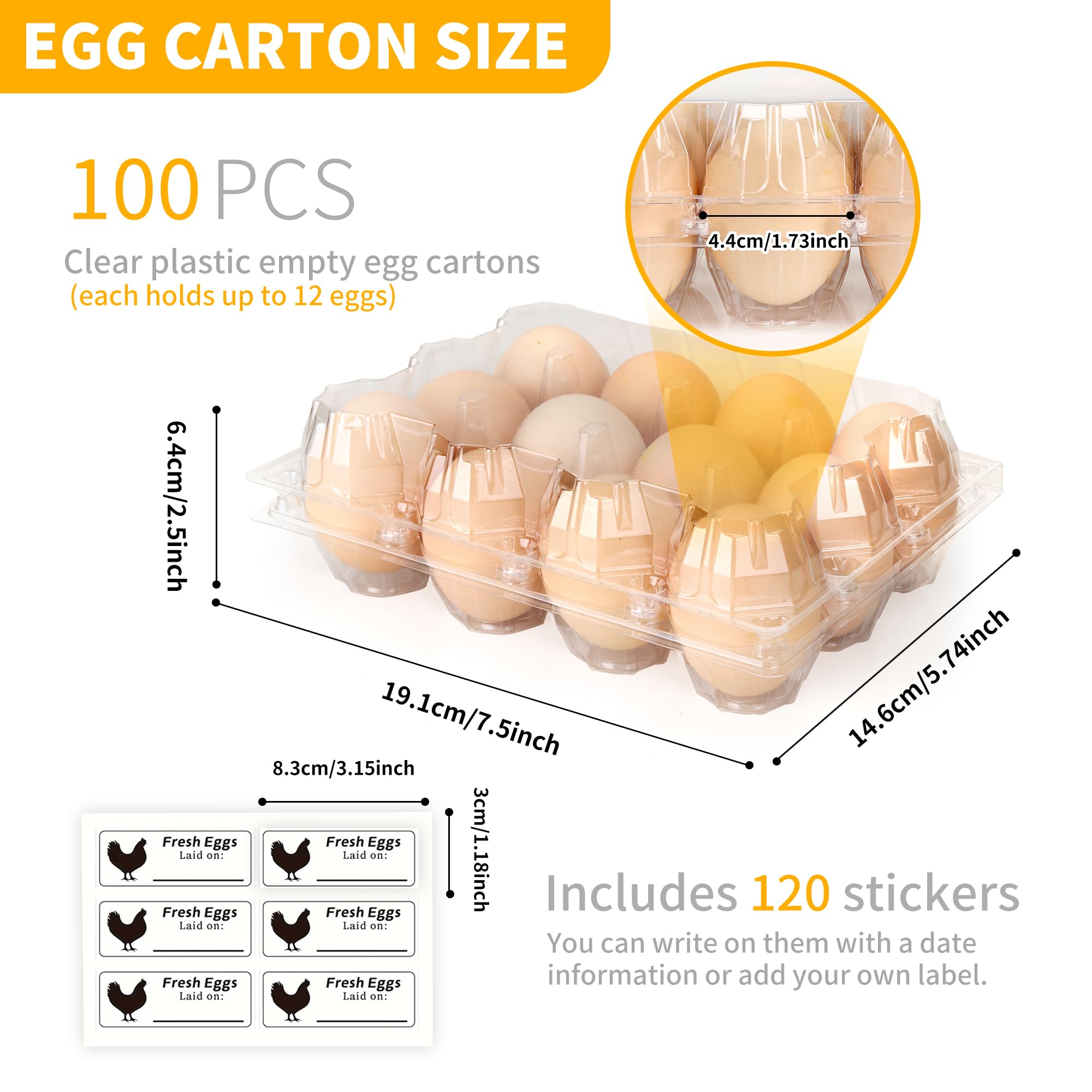 Paquete de 100 cajas de huevos de plástico baratas a granel, 12 unidades, cajas de huevos transparentes en blanco de 3 x 4 rejillas, perfectas para refrigeradores, mercados de granja de pollos