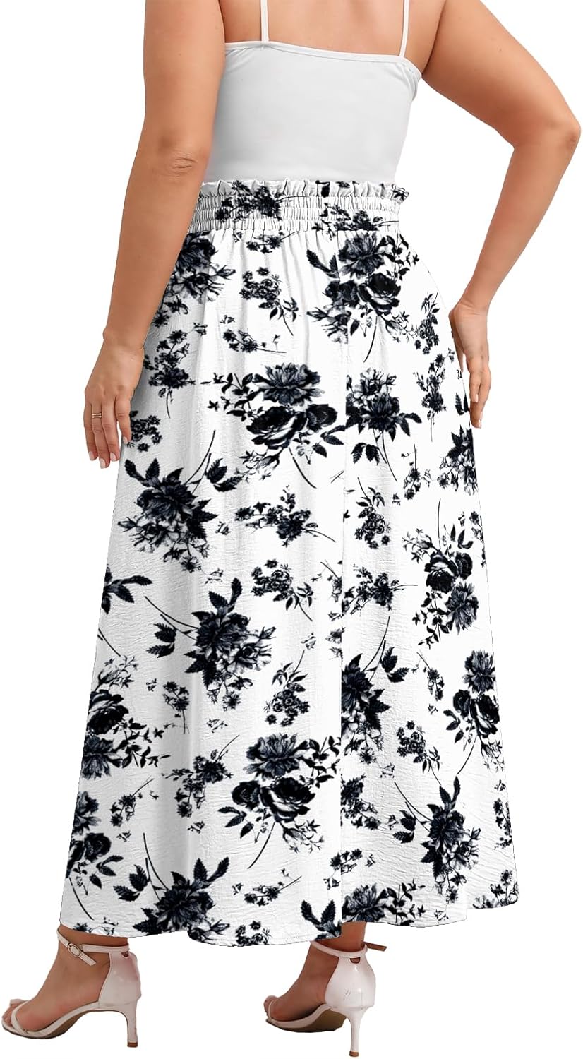 Xpenyo Womens Plus Size Maxi Skirts Summer Elastic High Waisted Boho Casual Beach Flowy Swing Long Skirts with Pockets - Image 2