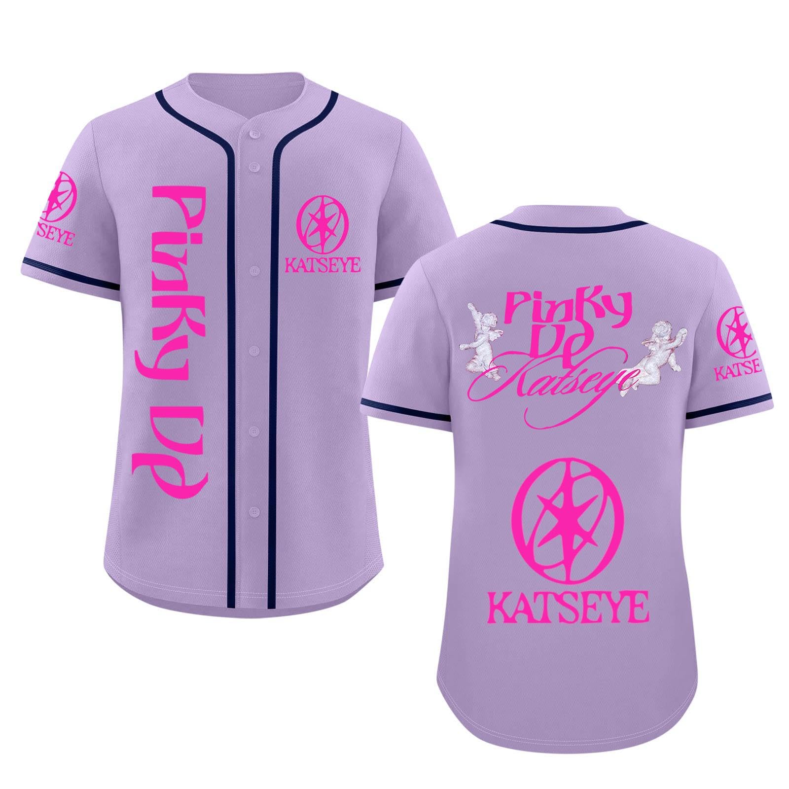 Katseye Tshirt Beautiful Chaos Album Pinky up Baseball Jersey Short Sleeve Button Down Casual Hip Hop Katseye Merch Baseball Jersey for Fans Men Women 01-Purple S