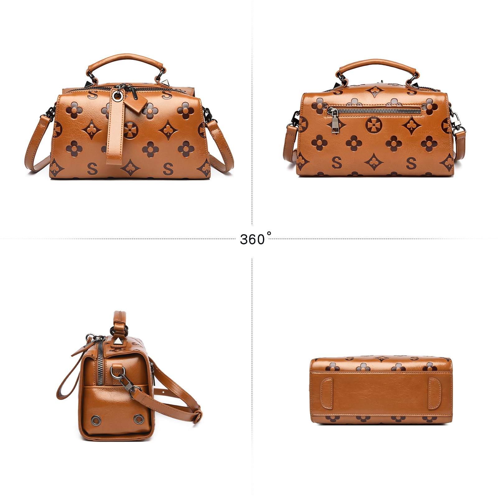 Travistar Bolsos y monederos cruzados para mujer – Bolso pequeño de cuero en relieve con asa superior para el hombro