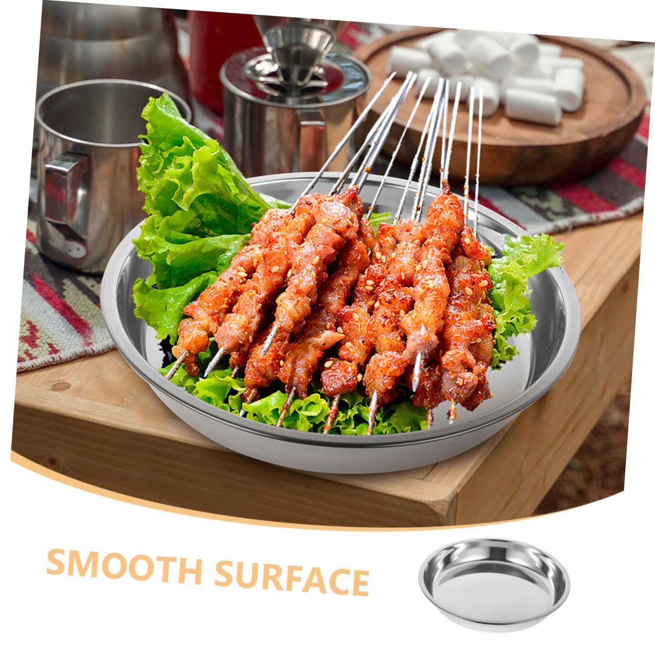 Mipcase Stainless Steel Plate Serving Pan Bbq Tray Steaming Dish Round Food Tray Restaurant Use