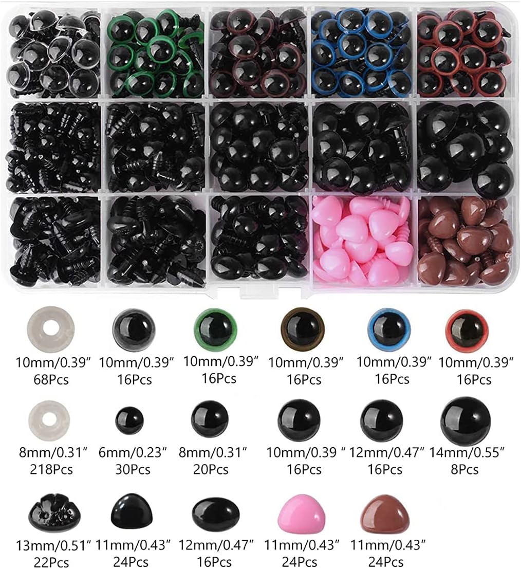 Queenbox 566Pcs Assorted Safety Eyes & Noses, Craft Making Animal Screw Eyes for Amigurumi, Crochet, Stuffed, Plush Bear