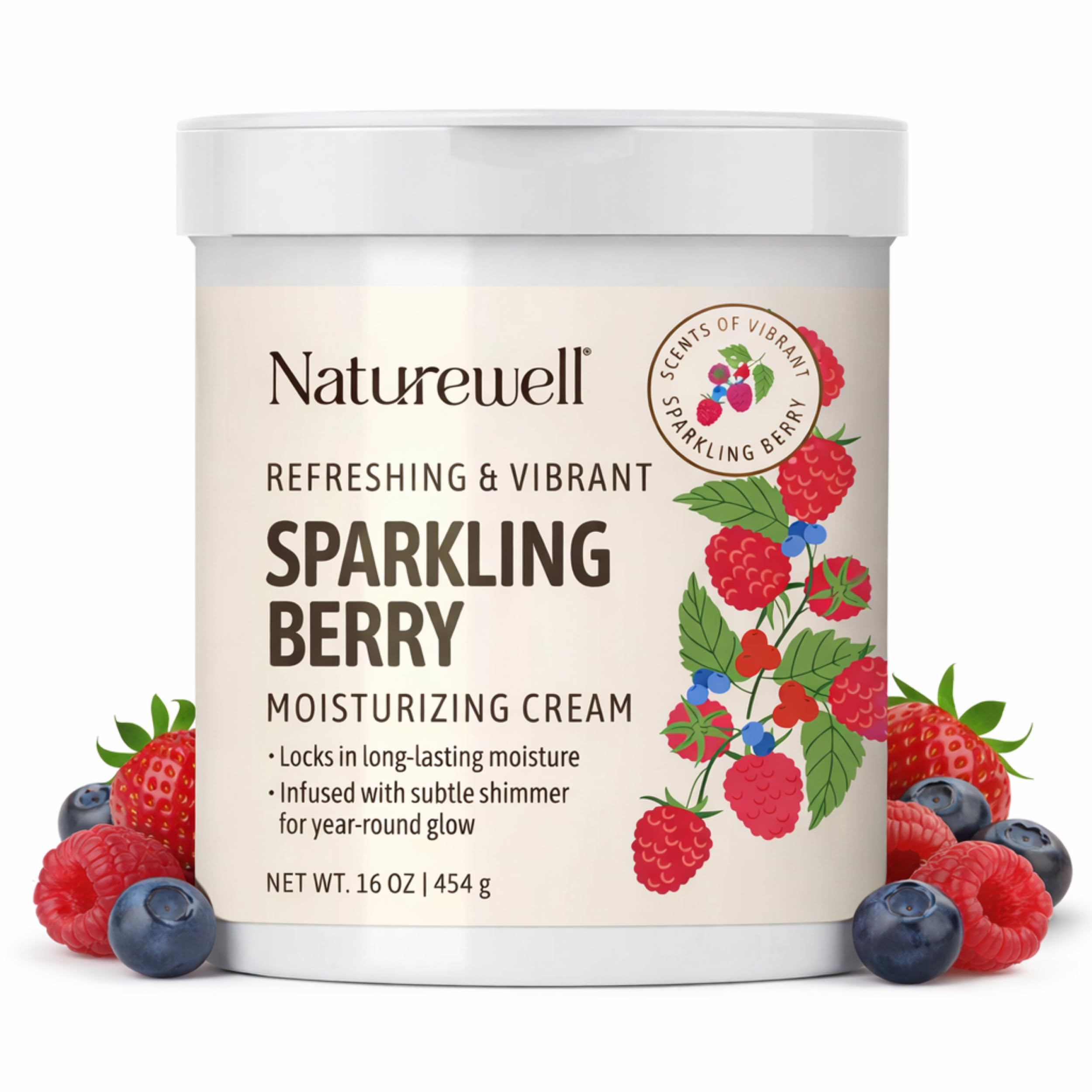NATURE WELL Sparkling Berry Body Cream with Shimmer, Moisturizing Cream for Dry Skin, Hydrating Body Moisturizer with Long-Lasting Moisture, Berry Fragrance, Glow-Enhancing Formula, 16 Oz