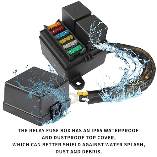 Miniatura 6 de Caja de relés de fusibles precableada, 2 ranuras de relé de 4 pines de 80 A y 6 portafusibles ATC/ATO, bloque de fusibles de relé impermeable