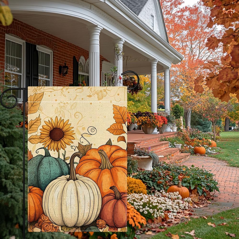 Fall Pumpkin Garden Flag 12x18 Inch Double Sided Thanksgiving Leaves Sunflower Yard Outdoor Flag House Holiday Outside Decoration - Image 3