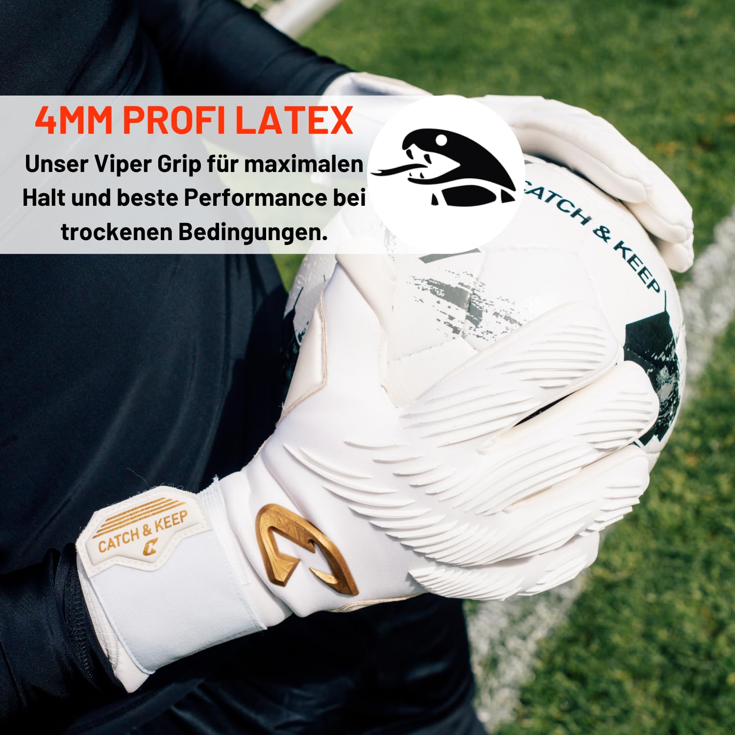 CATCH&KEEP Invictus Torwarthandschuhe | Profi Fußballhandschuhe für Erwachsene (Größe 7-11) | 4mm Viper Grip für Halt bei Regen & Nässe | Negativschnitt, elastische Bandage