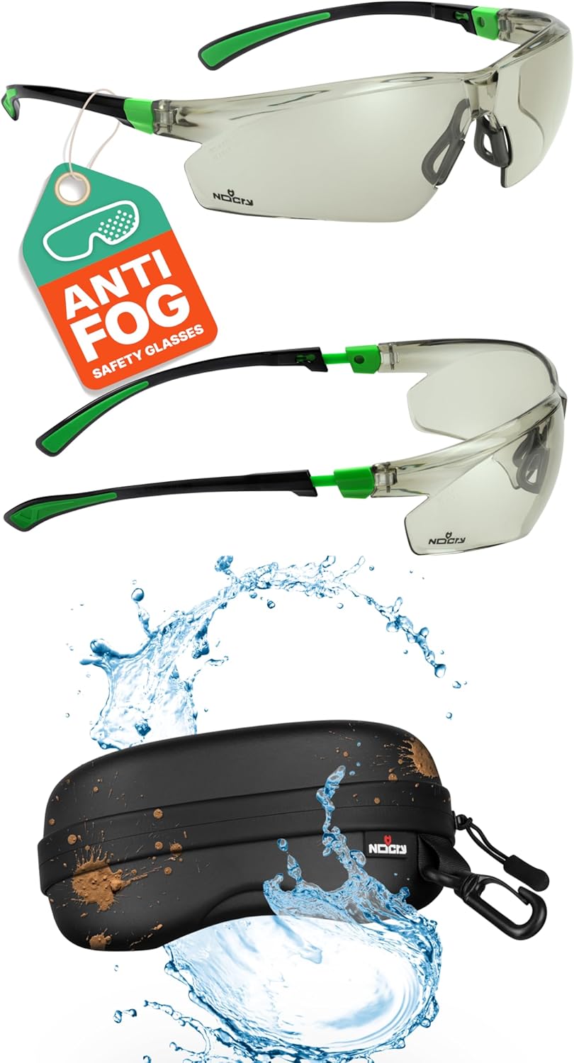 NoCry Tinted Safety Glasses for Men and Women with Anti Fog and Scratch Resistant with Wrap Around Lenses & Water Resistant Safety Glasses Case with Clip - Semi Hard Sunglasses Case with Cleaning Clot
