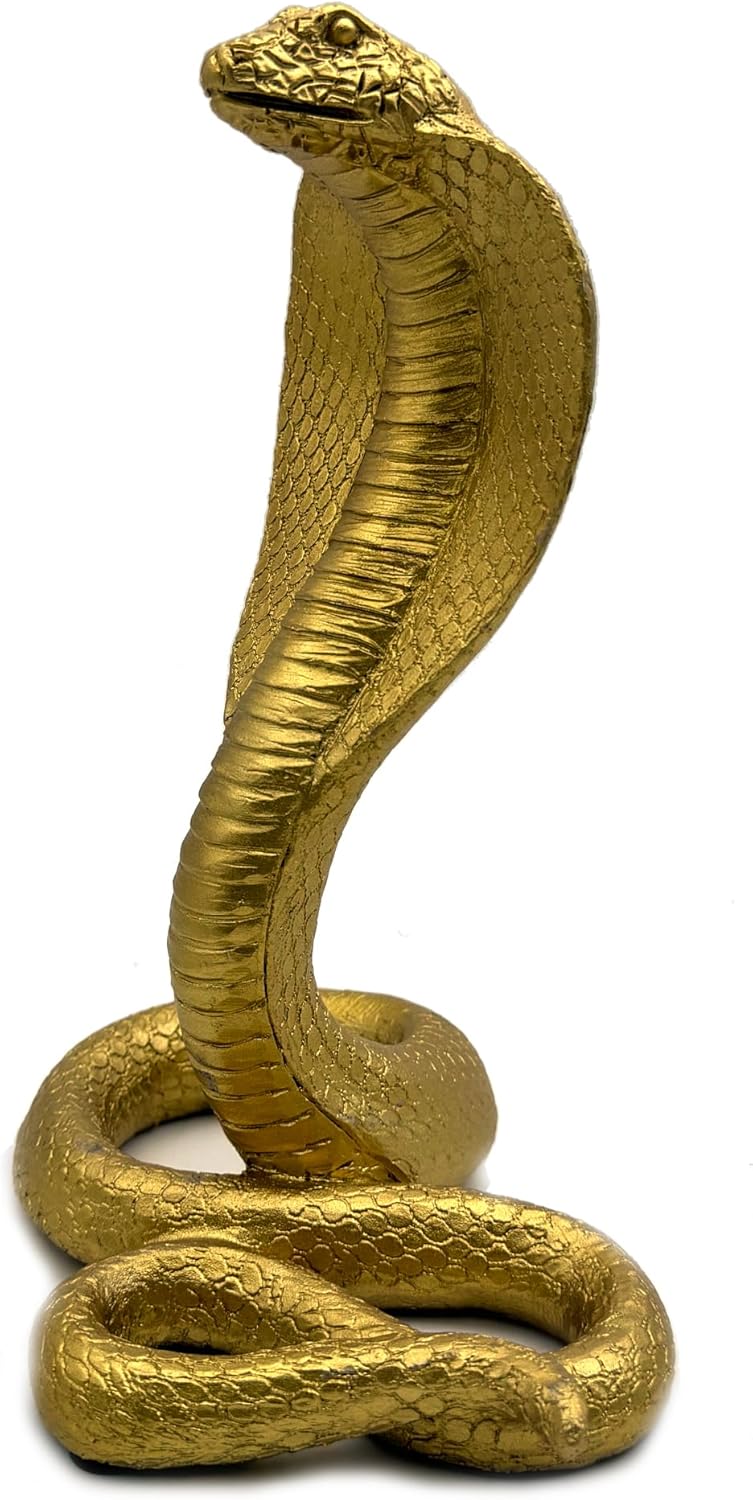 King Cobra Snake Statue Figurine Sculpture Animal Figure Collectible Gifts for Snake Lover Office Home Decor Desk Accessories Decoration Garden Yard Figurines Outdoor Decor (Gold)