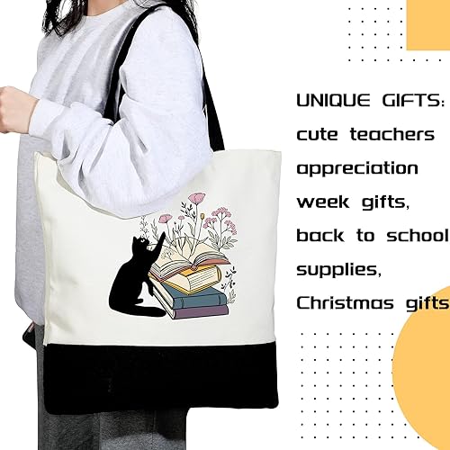 Miniatura 9 de Cunno 2 bolsas de mano para amantes de los libros, con bolsa de maquillaje, bolsas florales estéticas para profesores, juego de regalo de