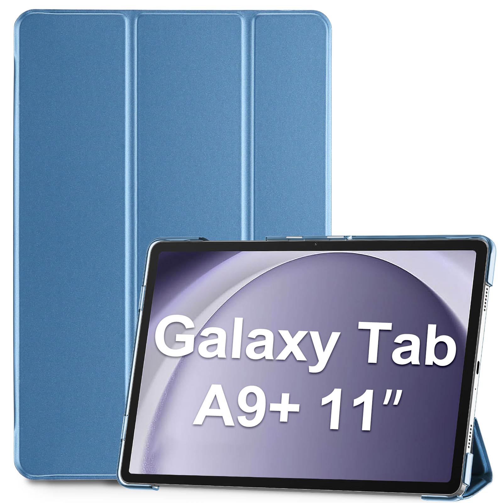 ProCase Hülle für Samsung Galaxy Tab A9+ / A9 Plus 11 Zoll 2023 (SM-X210), Dreifache Schutzhülle Case für 11" Galaxy Tab A9+/A9 Plus, Dünn Leicht Smart Cover mit Translucent Frosted Rückhülle -Blau