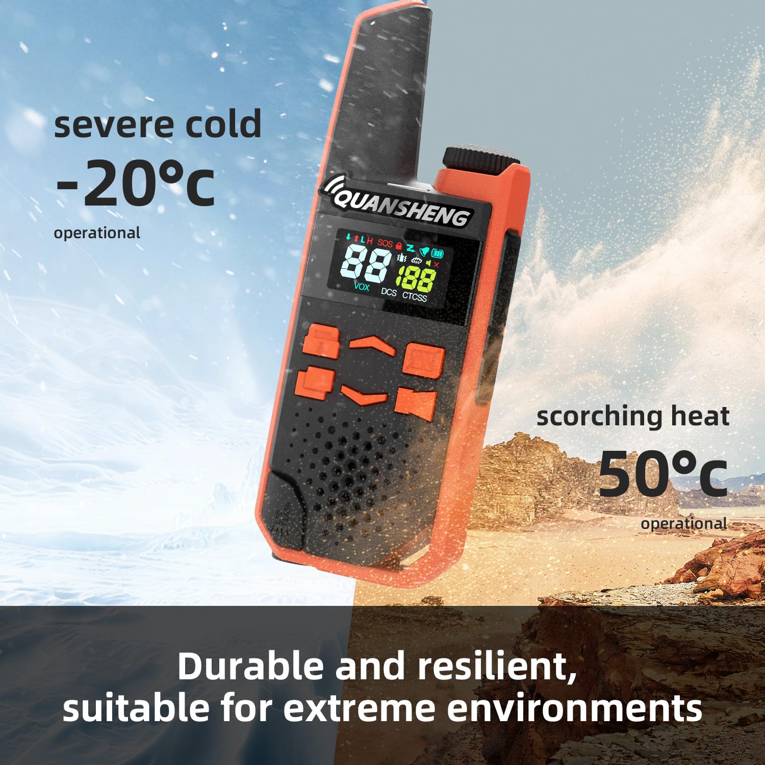 QUANSHENG TG-FR1 Walkie Talkie PMR446, Pack de 2 Radios sin Licencia, Recargables por USB-C, 16 Canales, VOX Manos Libres, hasta 10 km en Campo Abierto, para Senderismo, Camping y Trabajo